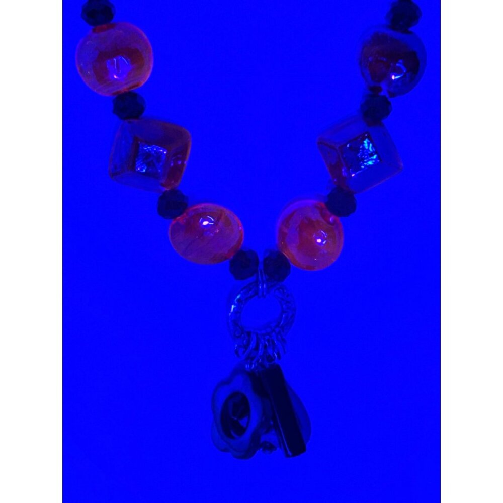 DayGlow Orange Necklace Glass & Acrylic Beads Glows Under Blacklight - Picture 2 of 10
